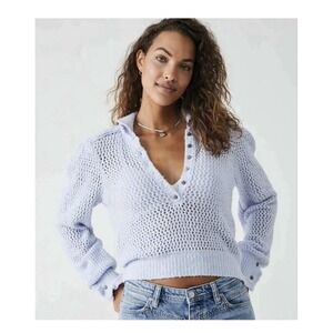 Free People SNOWDRIFT Open Knit Henley Pullover Sweater periwinkle XS NWOT $138